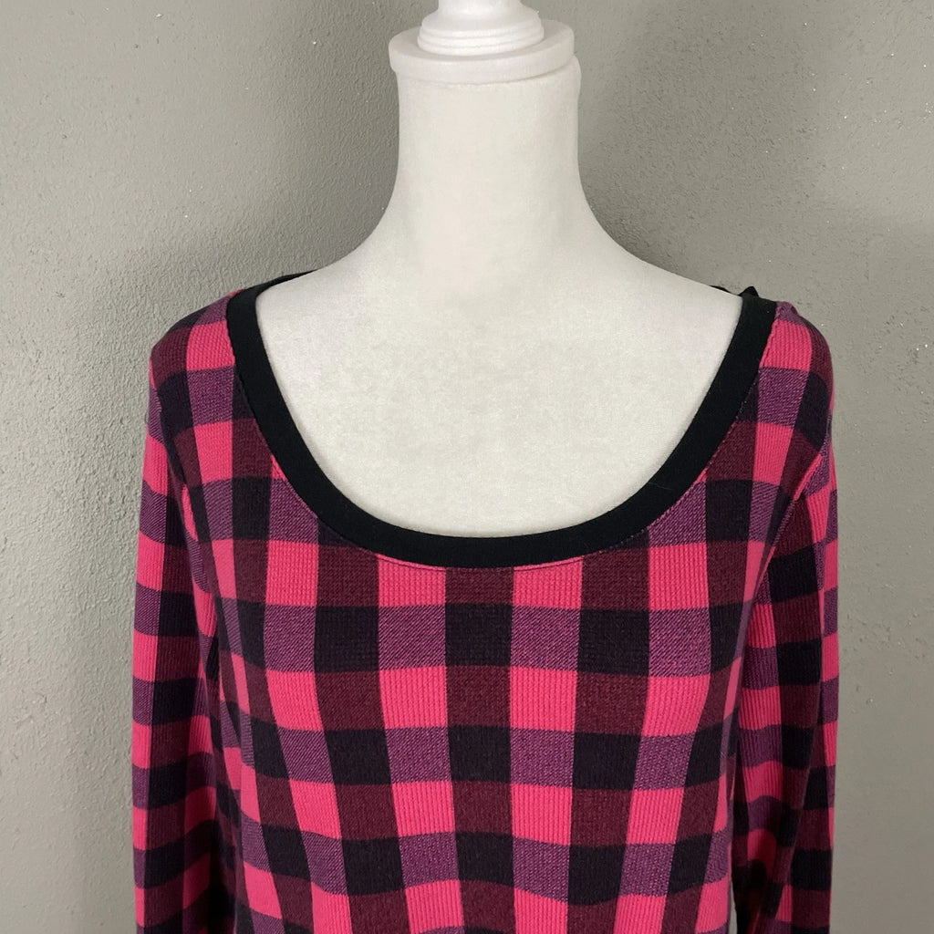 Victorias Secret Pajama Set Size S Pink Black Check Thermal Knit Sleep Lounge