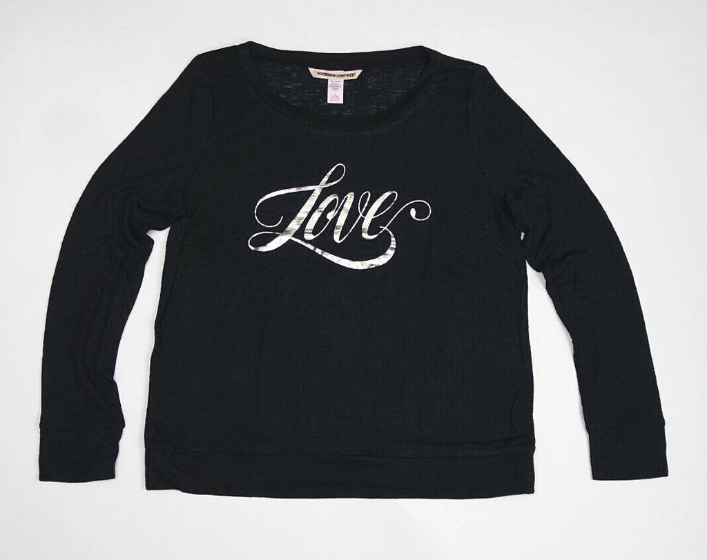 VICTORIA'S SECRET BLACK LOVE LONG SLEEVE & PINK STRIPED PANT PJ SET S Short