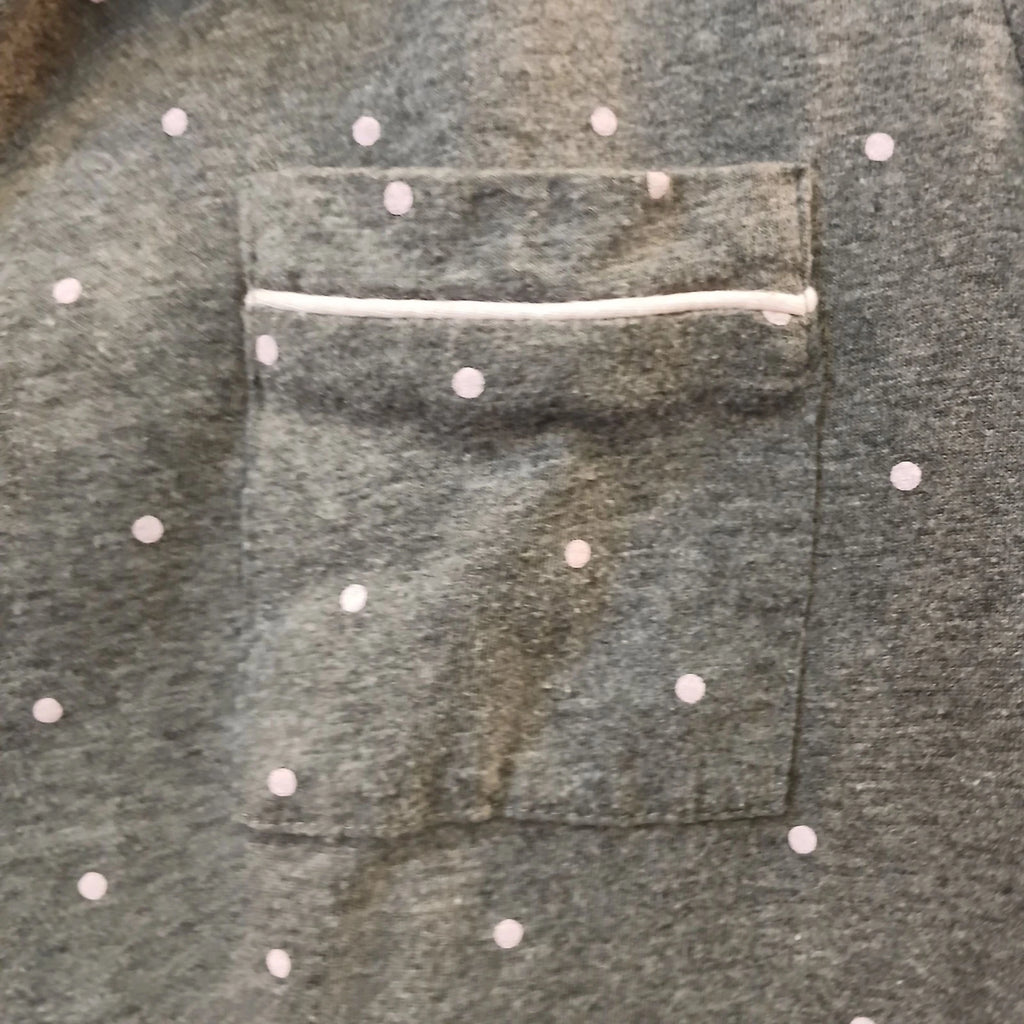 Laura Ashley Womens Medium Gray Pajama Set Polka Dots Piping Short SleeveTop V38