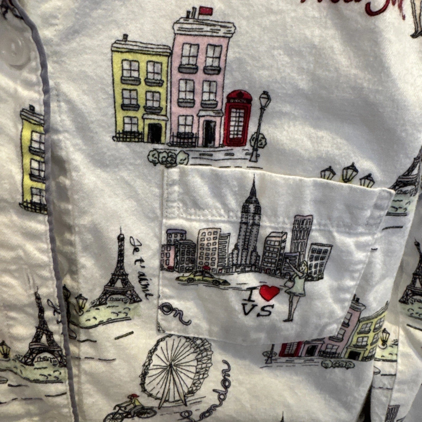 Victoria's Secret NY/London Print Long Sleeve Button Up Pajama Set Small NWT