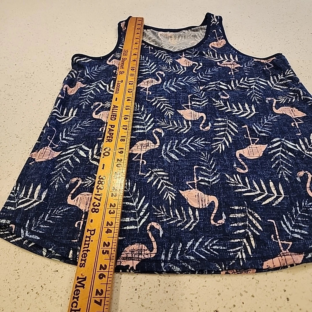 Croft & Barrow Womens Intimates Tank Top Short Pajama Set S Navy Blue Flamingos