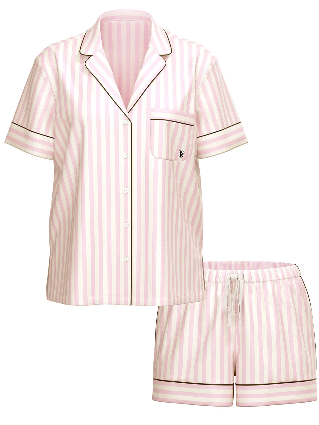 NEW Victoria’s Secret Satin Short Set Pajama Pj’s Pink Iconic Stripe Size LG