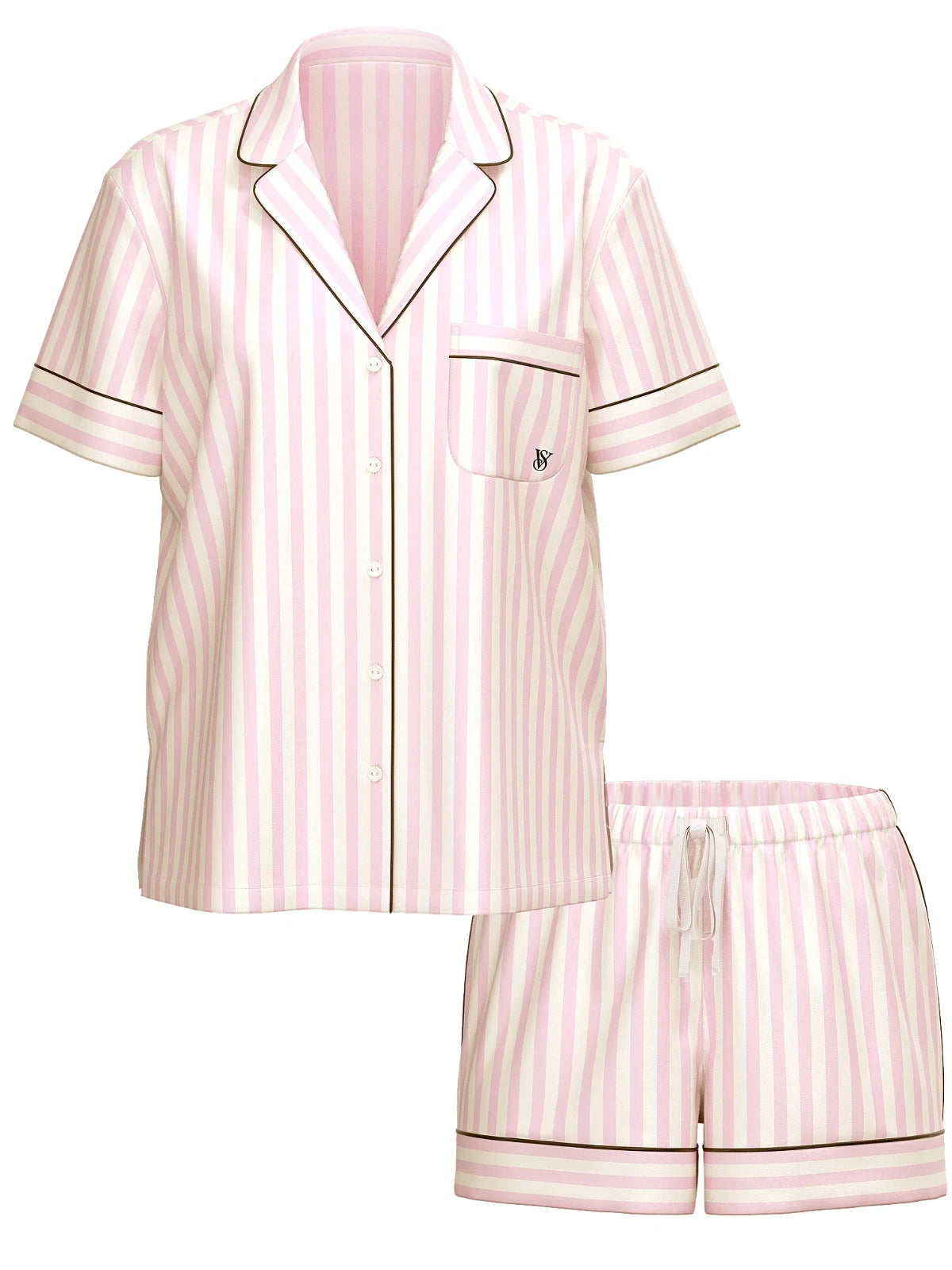 NEW Victoria’s Secret Satin Short Set Pajama Pj’s Pink Iconic Stripe Size LG