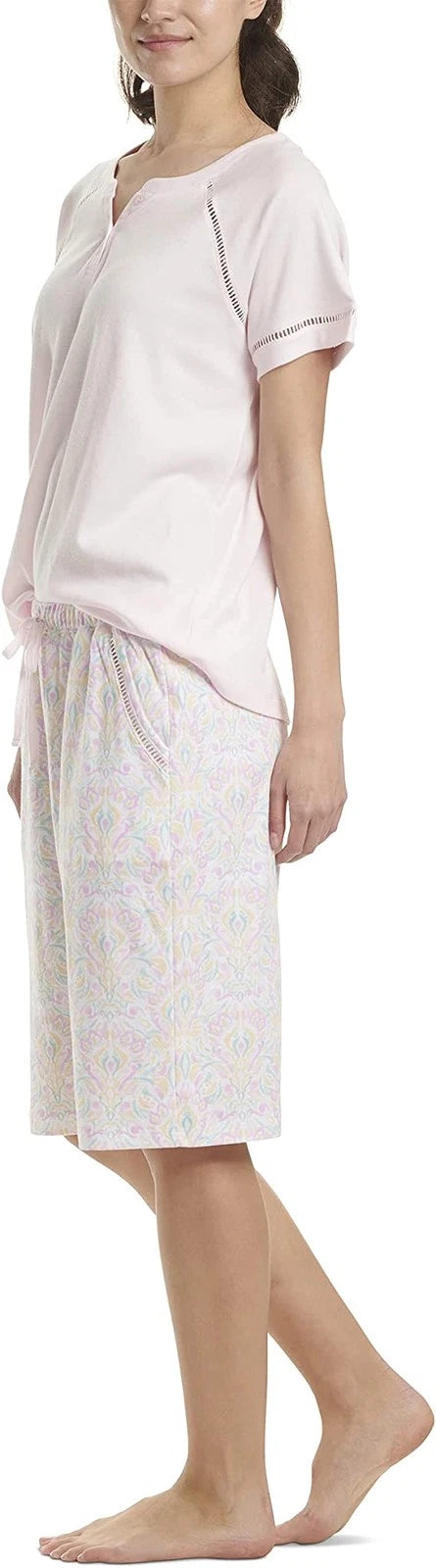 Karen Neuburger Short Sleeve Top and Bermuda Short Set, Ballerina Pink, Large
