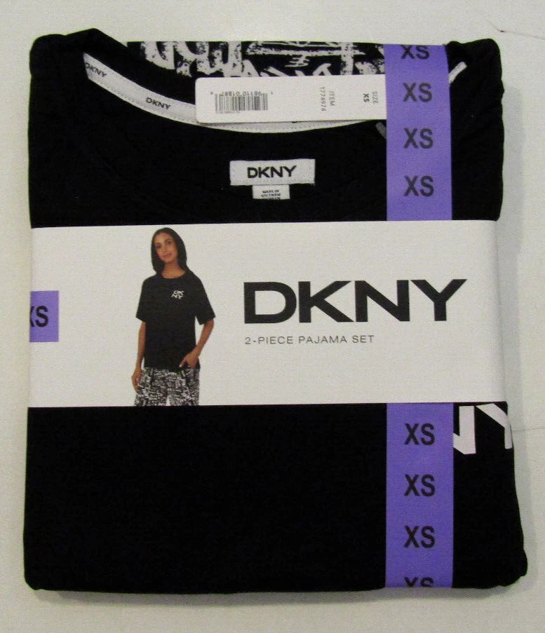 DKNY Black 2 Piece Pajama Set Shirt Capris Size XS X-Small NWT Womens