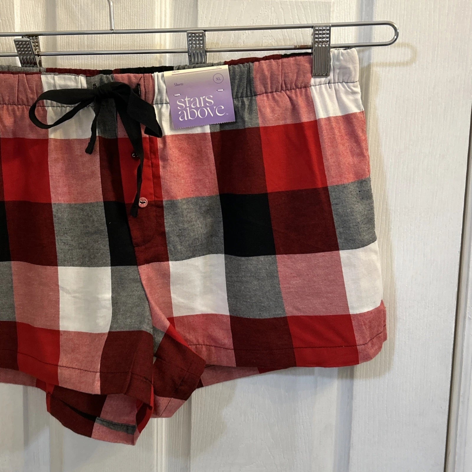 NWT Stars Above Women’s Plaid Flannel Pajama Lounge Shorts Size XL Red Multi