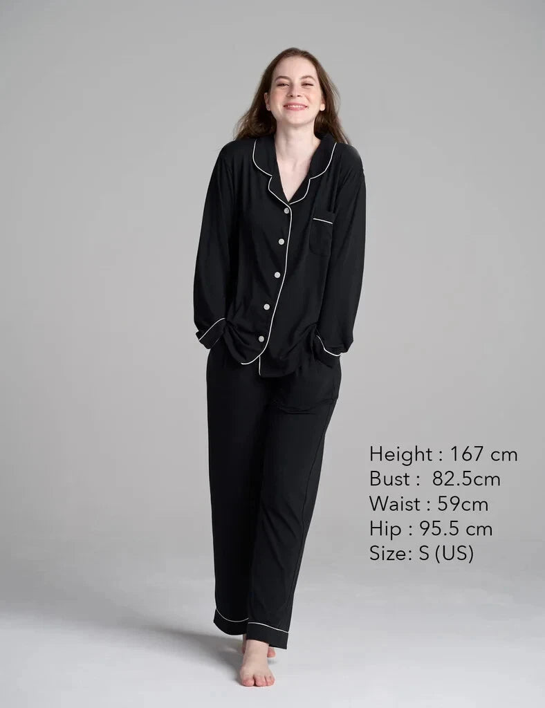 LAPASA Women s Pyjamas Set Knit Lounge Bottom Pants and Long Sleeve Button Top