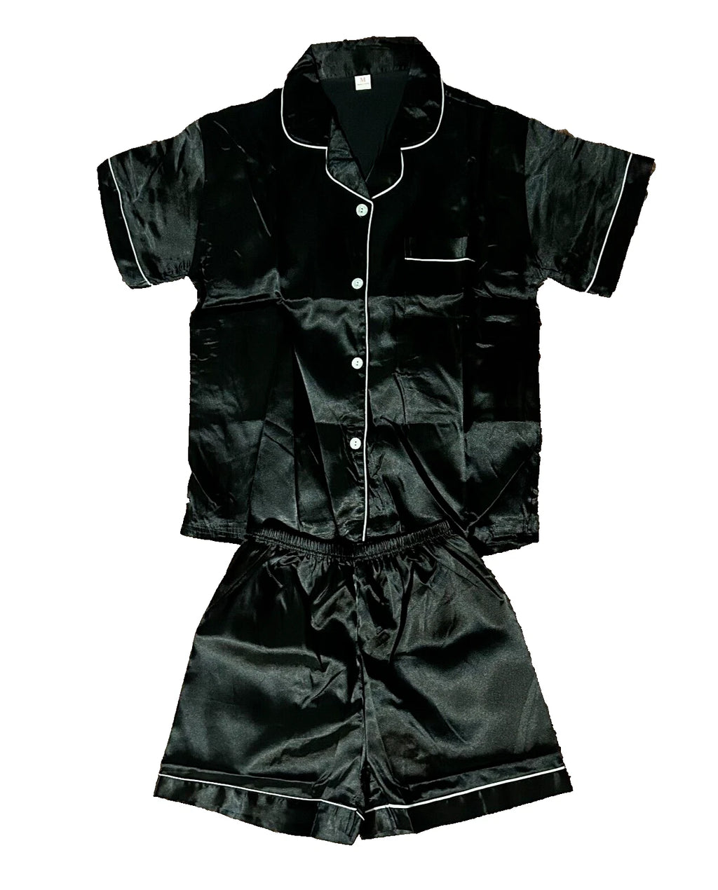 Women's Short Sleeve Silk Pajamas Set Black Satin Sleepwear Size s Nightwear