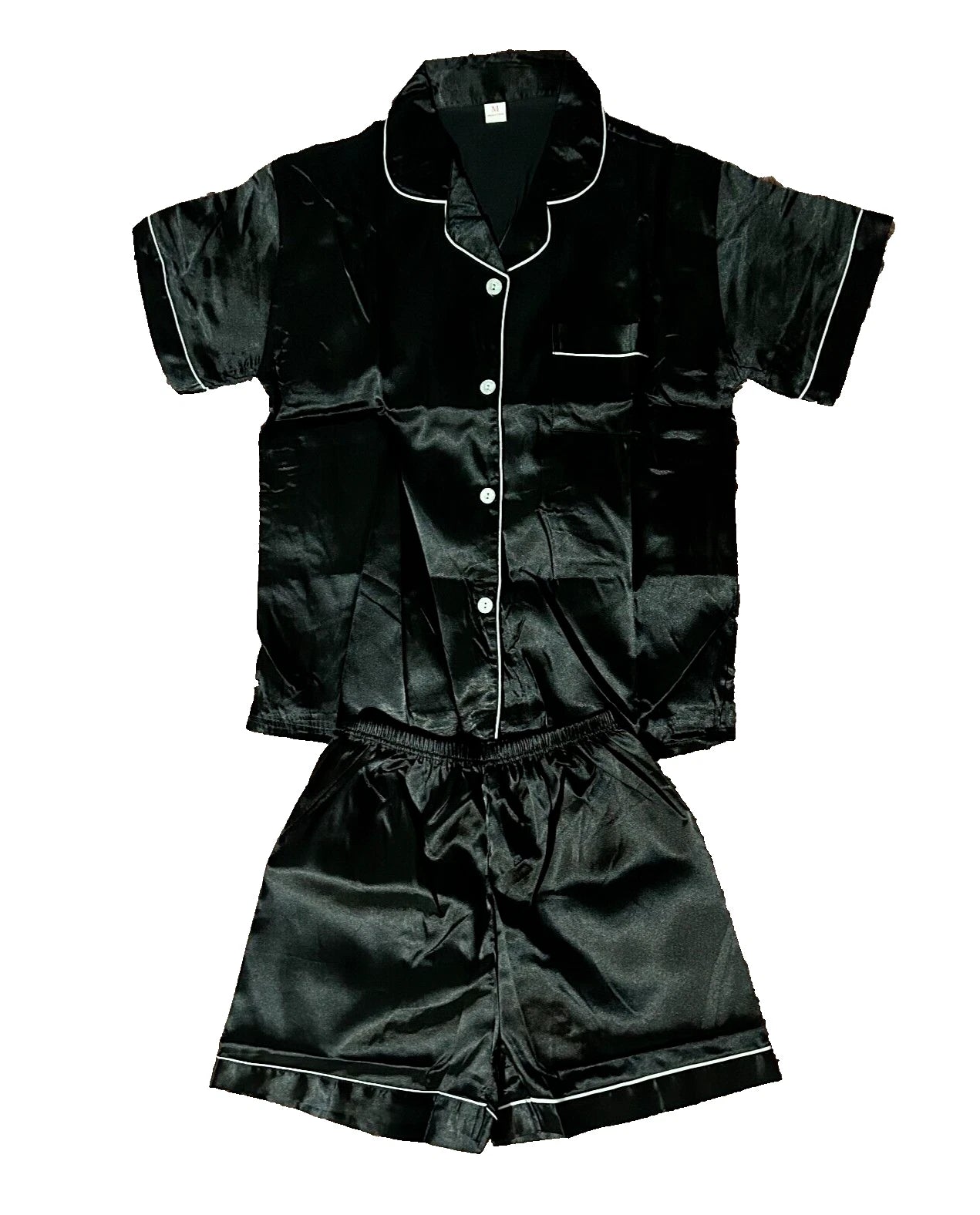 Women's Short Sleeve Silk Pajamas Set Black Satin Sleepwear Size s Nightwear