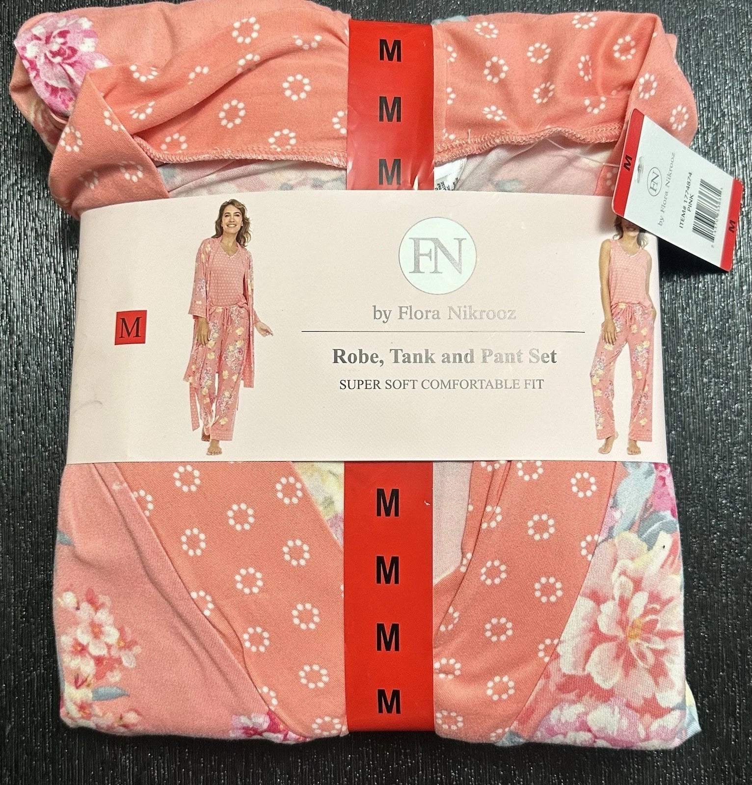 Flora Nikrooz Women's Super Soft 3pc Pajama Set Robe Tank Pant Pink Medium New