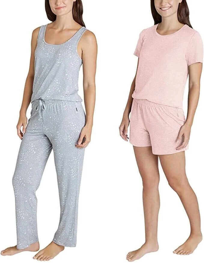 Eddie Bauer Women's 4-Piece  Pajama Set Tank, Tshirt, Shorts & Pants SMALL