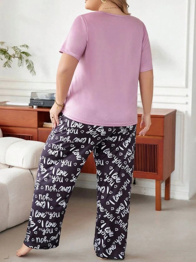 PYJAMA PLUS 20 22 24 26 28 PINK BLACK CAT LETTERS STRETCH LOUNGEWEAR COMFORT