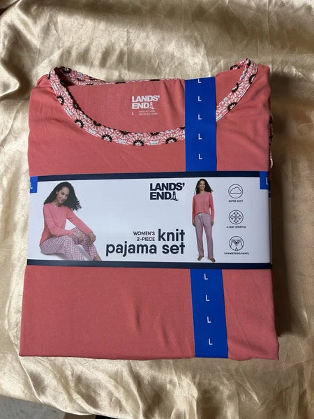 2 piece LANDS END Soft Stretch womens Sleepwear Pajama Set Size LARGE 10-12 PINK