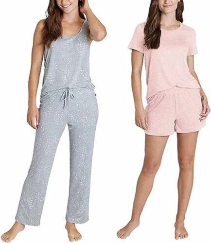 Eddie Bauer Women's 4-Piece  Pajama Set Tank, Tshirt, Shorts & Pants SMALL
