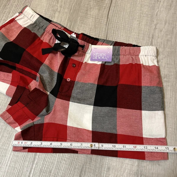 NWT Stars Above Women’s Plaid Flannel Pajama Lounge Shorts Size XL Red Multi