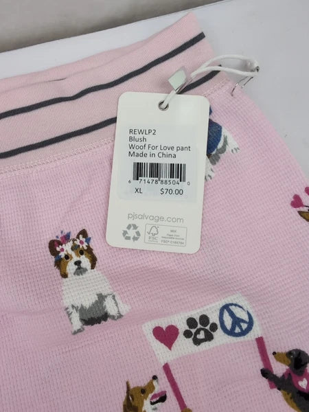 PJ Salvage Blush Woof For Love L/S Knit Pajama Set Sz XL AM30