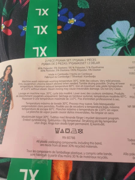 Room Service 2 Piece Pyjama Set Black Floral Size XL