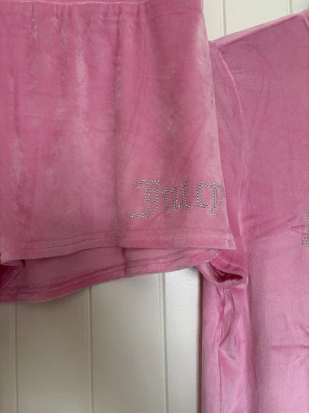 NWT Juicy Couture Crown Velour Sleepwear  Pajama Top & Shorts Set Size M Rose