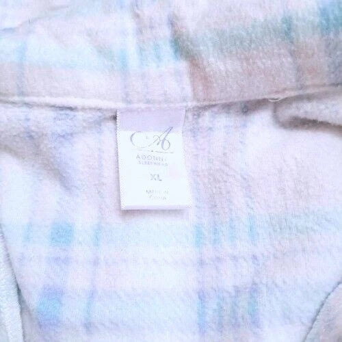 Adonna Pajama Set Women XL Blue White Plaid Button Down Soft Velvety Lounge Wear