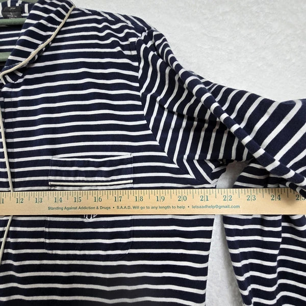 J Crew Womens Pajama Set L Blue White Striped Long Sleeve Sleepwear Lounge Comfy