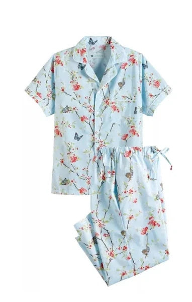 Ella Simone PJ Set Pajamas Short Sleeve Capri Pants Cotton Butterfly Floral Lg