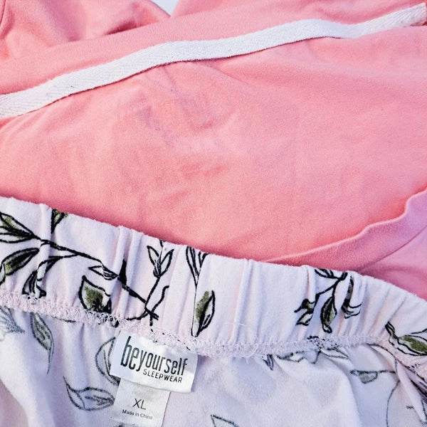 BeYourself Pajama Set Womens XL Pink Floral Weekend Tee Comfy Lounge Sleepwear