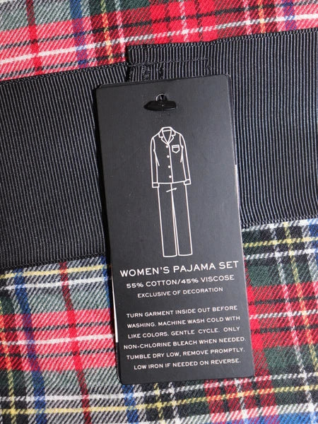 RALPH LAUREN Size M Women's Pajama Ivory Plaid BRUSHED TWILL Pant Set NEW
