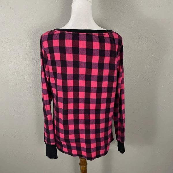 Victorias Secret Pajama Set Size S Pink Black Check Thermal Knit Sleep Lounge