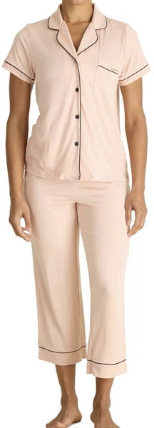 BCBG MAXAZRIA Women's Short Sleeve Notch Collar Top and Capri Pants Pajama Set M