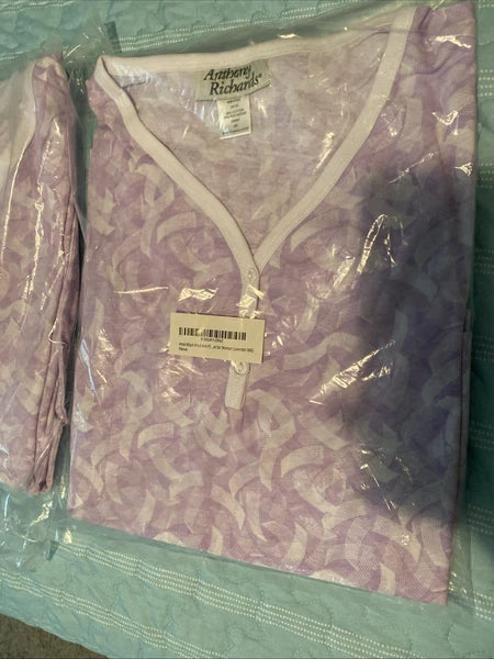 V-Neck Lace Trim Floral Pattern 2-Piece Pajama Set Pj Size M