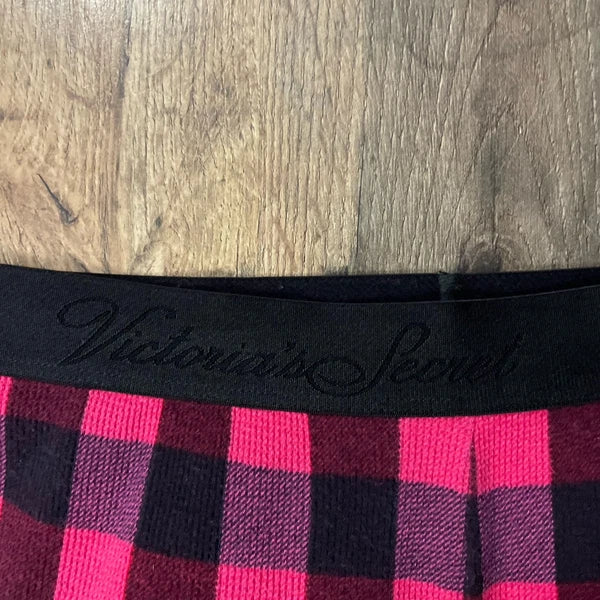 Victorias Secret Pajama Set Size S Pink Black Check Thermal Knit Sleep Lounge