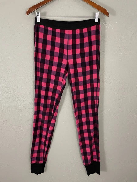 Victorias Secret Pajama Set Size S Pink Black Check Thermal Knit Sleep Lounge
