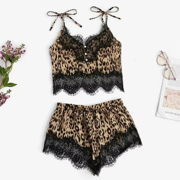 Sexy Girls Cute Lace Leopard Print Pajamas Women Fashion 2021 New