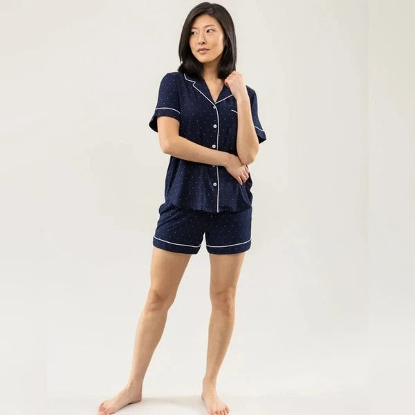 Cozy Earth Blue White Polka Dot Short Sleeve Bamboo Pajama Set Size 2XL-3XL