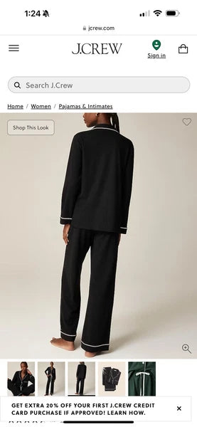 J.Crew Dreamy cotton-blend pajama pant set Size Small Black New NWT