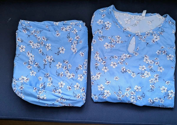 Women's Aedemo Two Piece Light Blue Floral Pajama Set with Pockets