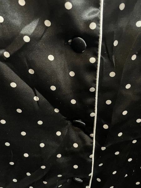 Pajama Set LONXU Silk Satin Button Front Long Sleeve Blk White Polka Dot XXL