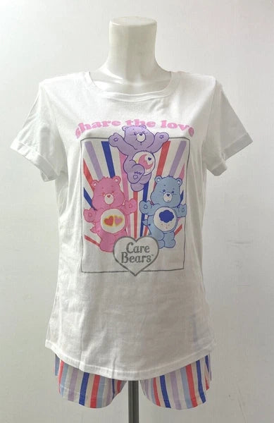 Ladies New Care Bears 100% Cotton Shorts & Top  PJs Set Size  6-22
