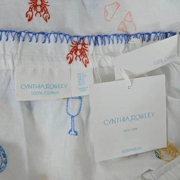 Cynthia Rowley Women's White Summer Embroidery Cotton Pajama Top Short Set S NEW