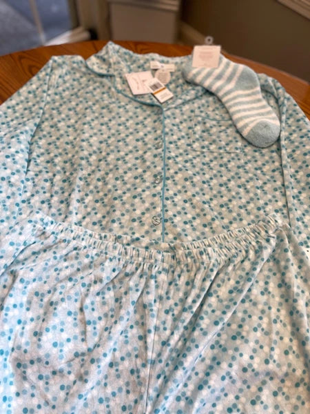 KAREN NEUBURGER 2-PIECEPJ SET 3X(PLUS SIZE) MINKY MULTI DOT + SOCKS 150060 BLUE