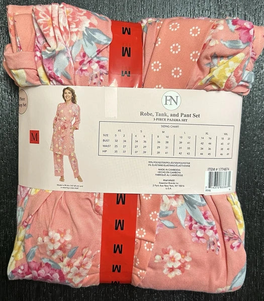 Flora Nikrooz Women's Super Soft 3pc Pajama Set Robe Tank Pant Pink Medium New