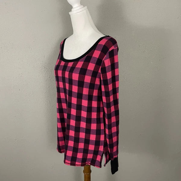 Victorias Secret Pajama Set Size S Pink Black Check Thermal Knit Sleep Lounge