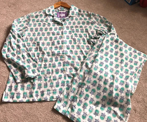 Brora Pyjamas Set Size 8 Button Up Pockets 100% Organic Cotton Quality Excellent