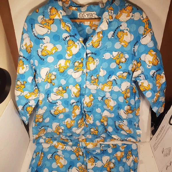 Garfield + Odie Pyjama 3/4 sleeve top and long pants Size:18 Blue teacup Cotton