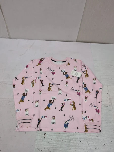 PJ Salvage Blush Woof For Love L/S Knit Pajama Set Sz SM AM27