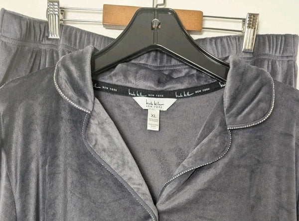 Nicole Miller 2 PC Pajama Set  XL Top Bottom Velvety Soft Sparkle Gray Stretch