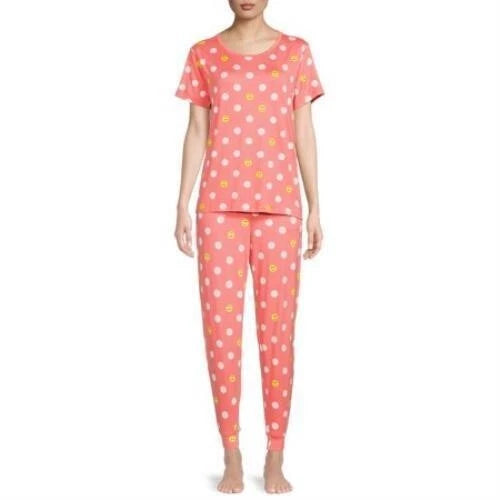 SECRET TREASURES SHORT SLEEVE PAJAMAS SET ORANGE PANTS IMOGEE SMILEY FACES 3X