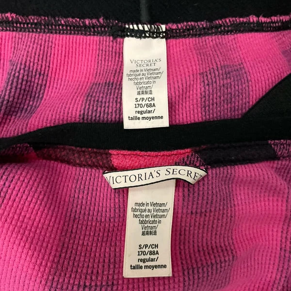 Victorias Secret Pajama Set Size S Pink Black Check Thermal Knit Sleep Lounge