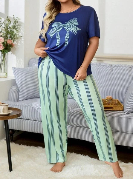 PYJAMA PLUS 18 20 22 24 26 28 MULTICOLOUR STRIPED STRETCH LOUNGEWEAR COMFORT