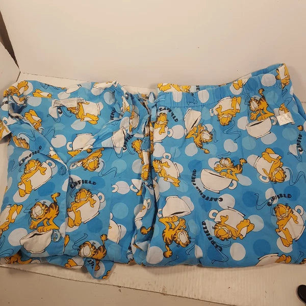 Garfield + Odie Pyjama 3/4 sleeve top and long pants Size:18 Blue teacup Cotton